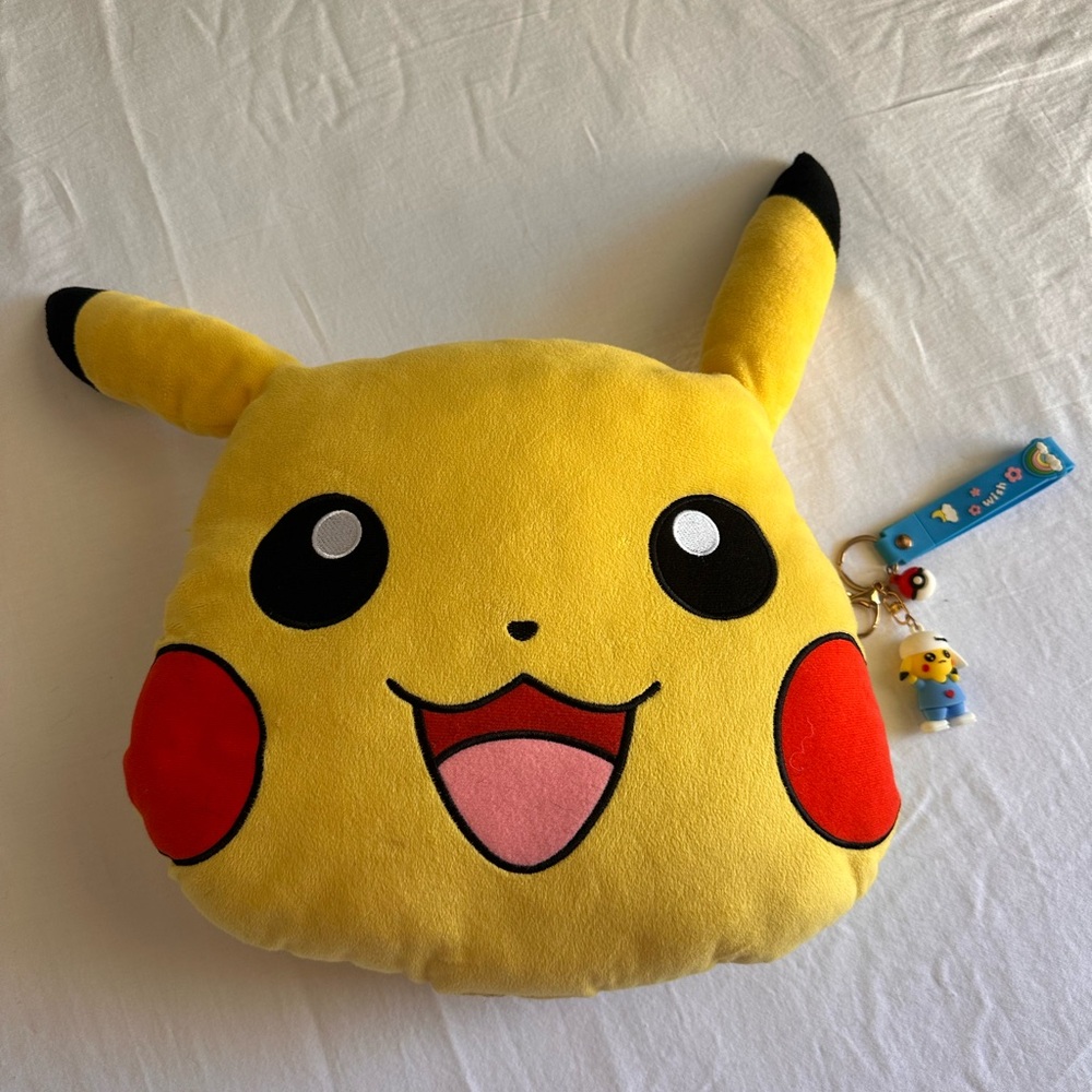 Pikachu Plush Pillow - Yellow with freebie keychain